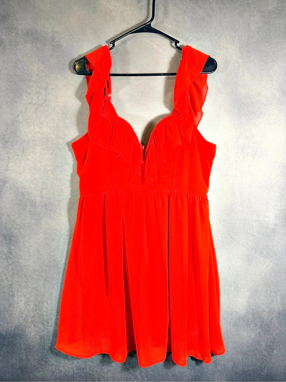 Red Ruffle Strap Mini Dress Size Large Like New